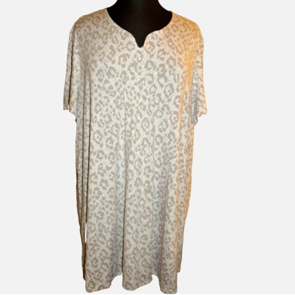 Plus Size 5X Anne Klein Gray Leopard Print Short Sleeve Nightgown - Picture 1 of 7